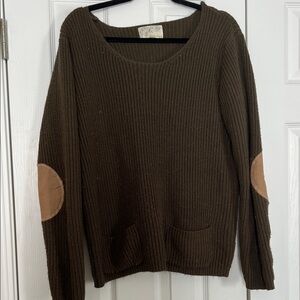 Women's olive Sweater with Tan Elbow Patches